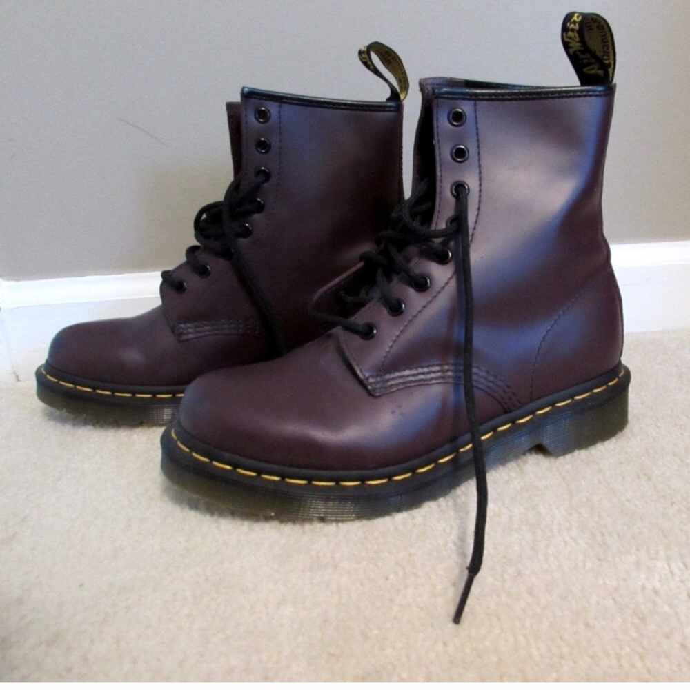 Purple doc marten smooth leather combat boot
